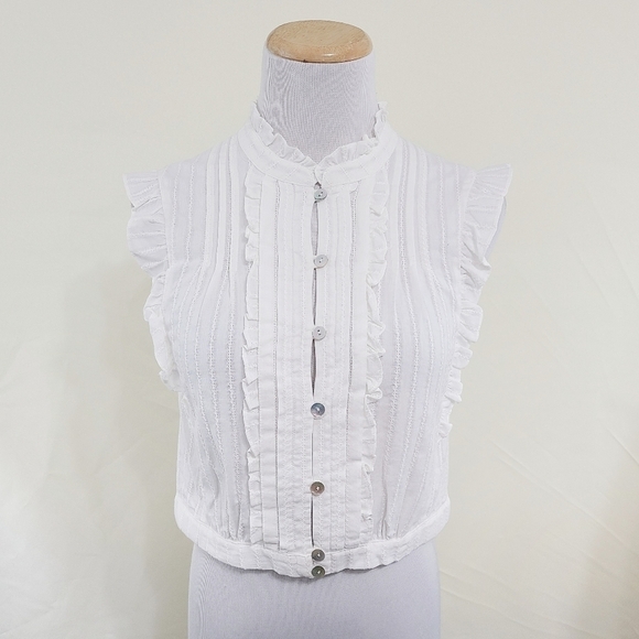 Plenty by Tracy Reese cropped ruffled top ivory white coquette womens size small - Picture 3 of 8